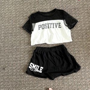 Positive cropped tee  with smile black shorts size size 14 years old from Shein